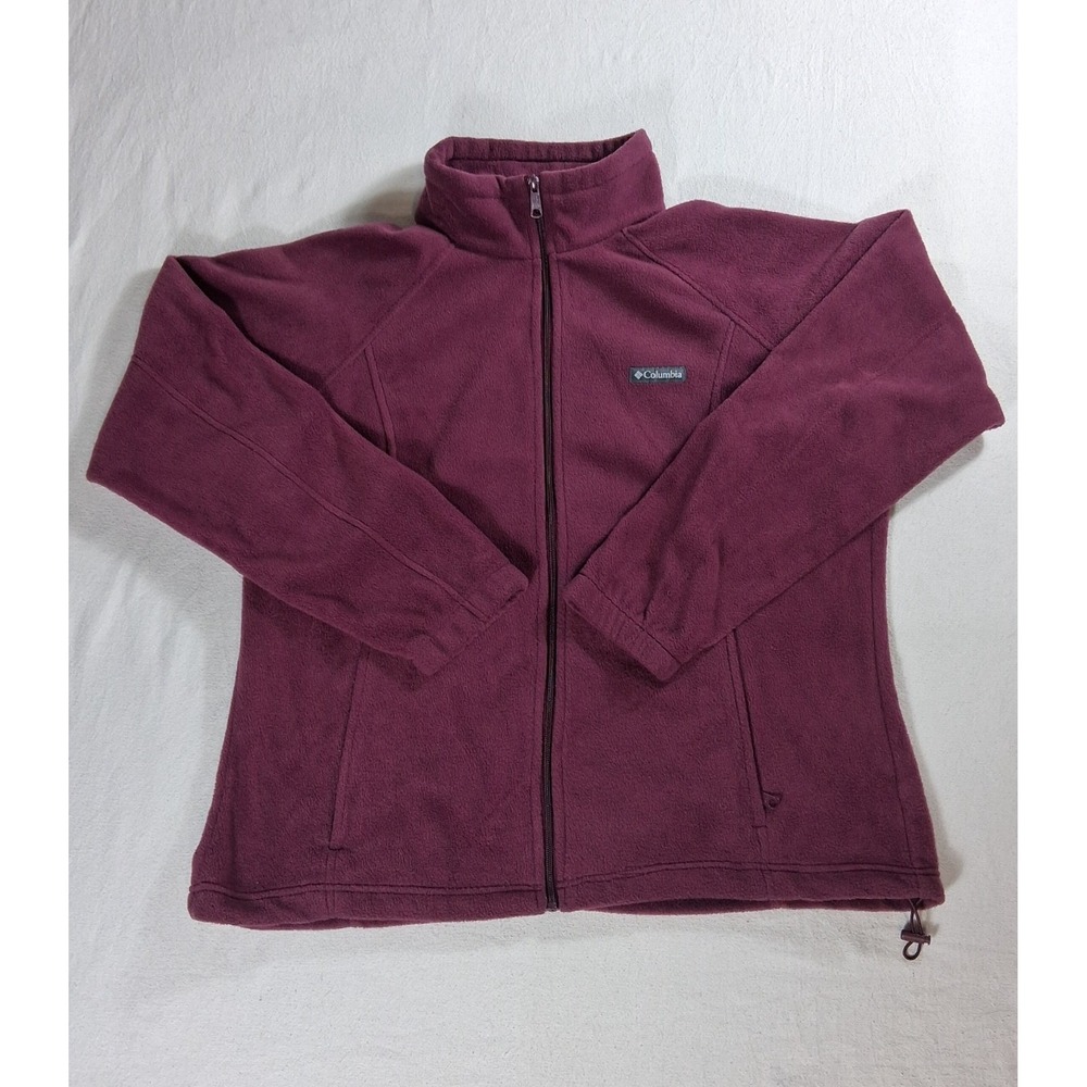 Columbia Fleece Jacket Womens XXL Burgundy Full Zip Mock Neck Wine Coat